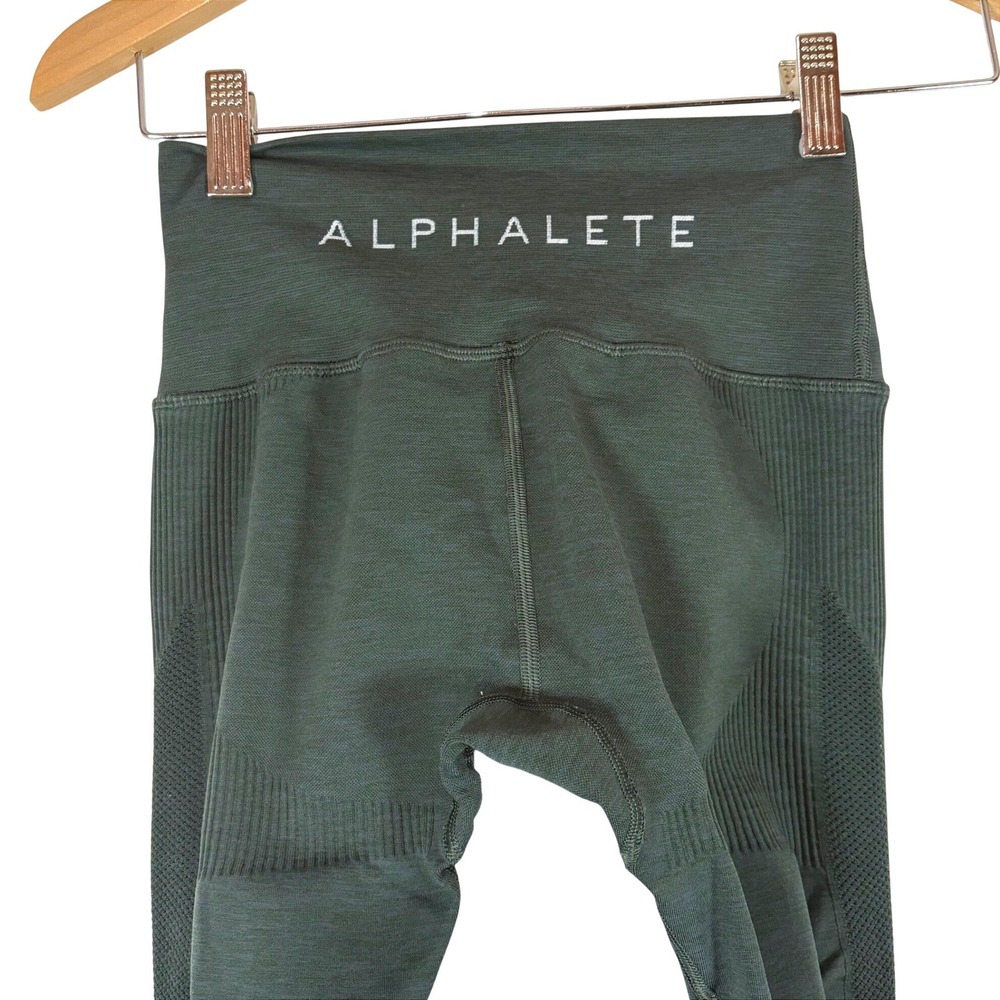 Alphalete Womens Seamless High Waisted Compression Leggings Green Sheer Panel‎ S